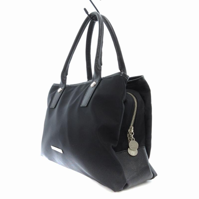 ダックス DAKS ハンドバッグ ナイロン ロゴ金具 レザー切替 黒