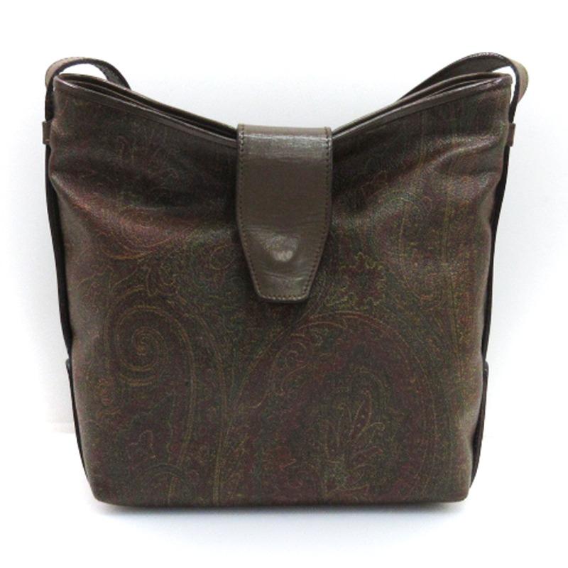 ETRO エトロ ショルダーバッグ レザー ペイズリー柄 イタリア製 茶  