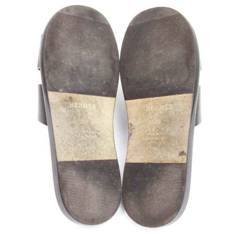 HERMES エルメス イズミール サンダル Hロゴ レザー ブラウン 40 25cm  