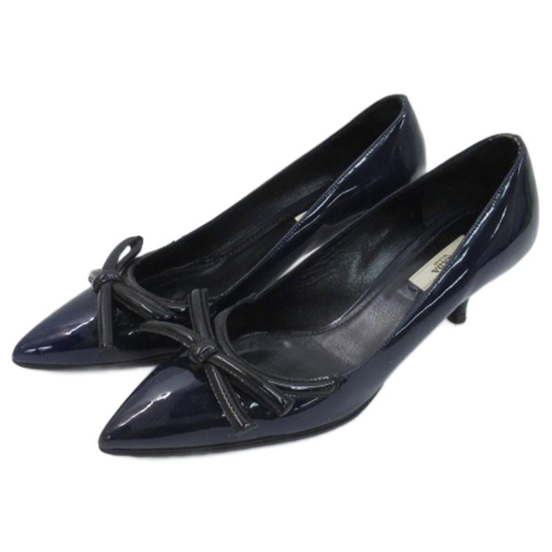 PRADA プラダ 黒パンプス リボン PRADA プラダ パンプス エナメル フラット リボン 23.5cm 黒 PRADA プラダ パンプス 22cm レディース 靴 リボンパンプス エナメル