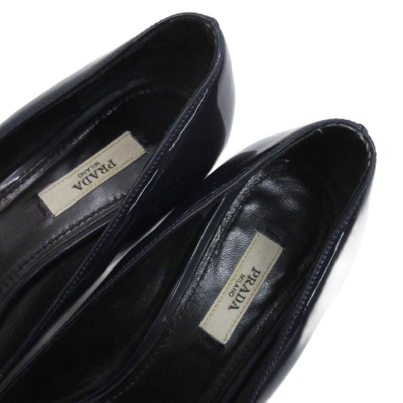 プラダ ロゴリボン バックスリングパンプス エナメル 37 1/2 PRADA