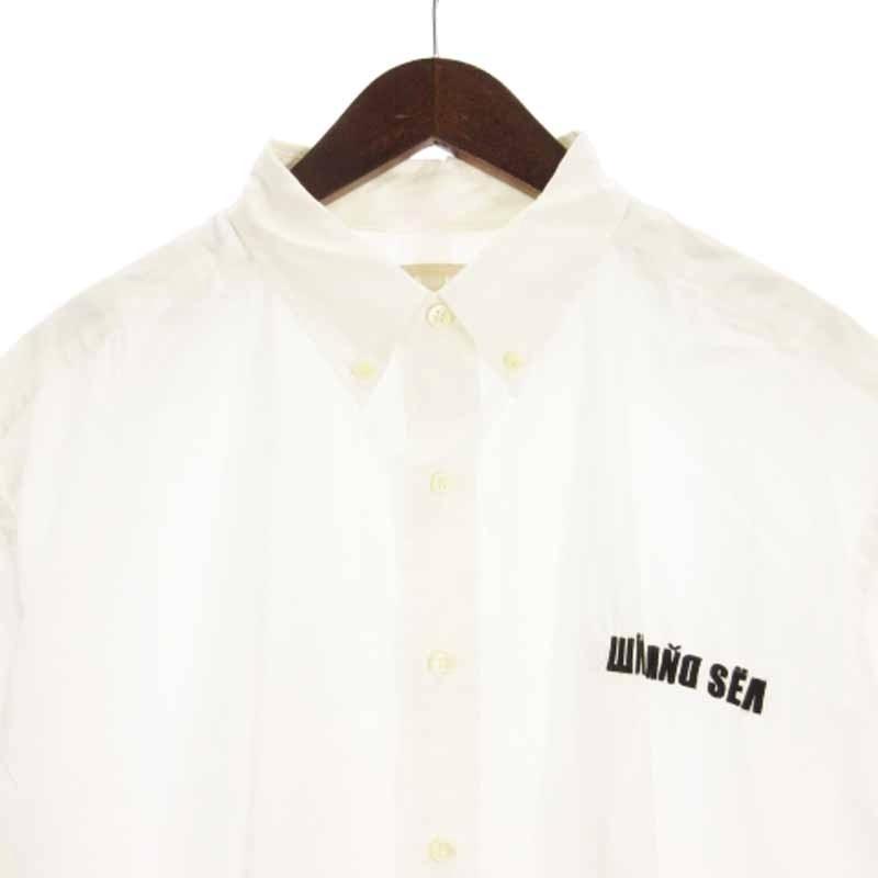 【中古】ウィンダンシー WIND AND SEA シャツ 五分袖 ボタンダウン オーバーサイズ ロゴ刺繍 ホワイト M メンズ ウィンダンシー WIND AND SEA シャツ 五分袖 ボタンダウン オーバー