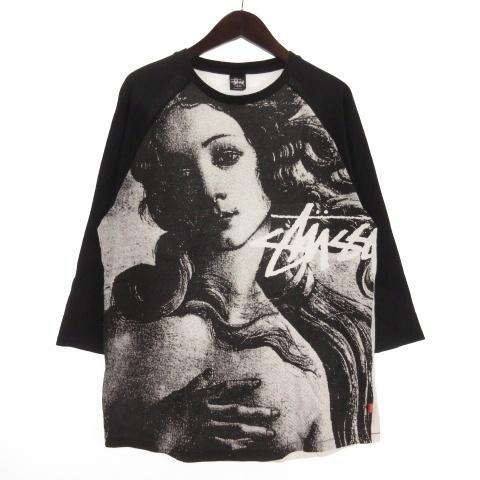 【中古】ステューシー STUSSY ヴィーナス ラグラン Tシャツ カットソー 七分袖 プリント コットン ブラック L STUSSY（ステューシー） ヴィーナス ラグラン Tシャツ カットソー 七分