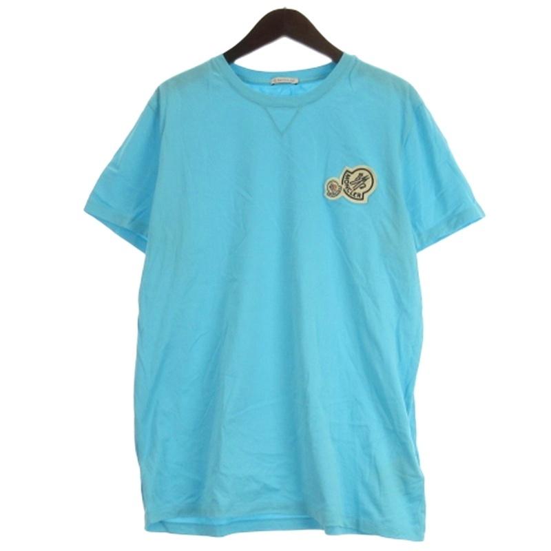 【中古】モンクレール MONCLER MAGLIA Tシャツ カットソー 半袖 ロゴワッペン H10918C00057 ブルー XL メンズ MONCLER（モンクレール） MONCLER MAGLIA Tシャツ カットソー 半袖