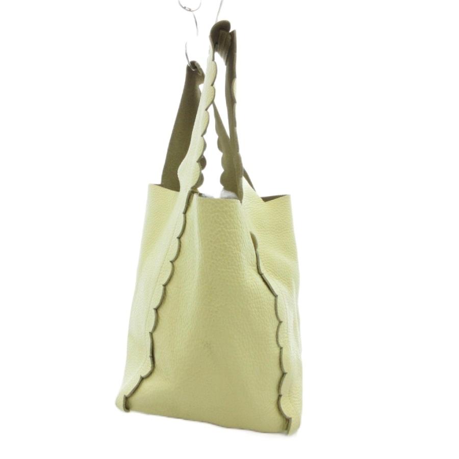 ラドロー LUDLOW ハンドバッグ スカラップ シュリンクレザー シボ革 黄