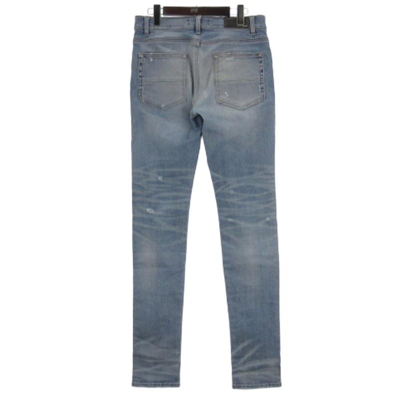 アミリ AMIRI スキニー デニム パンツ ジーンズ 革パッチ USED加工 USA