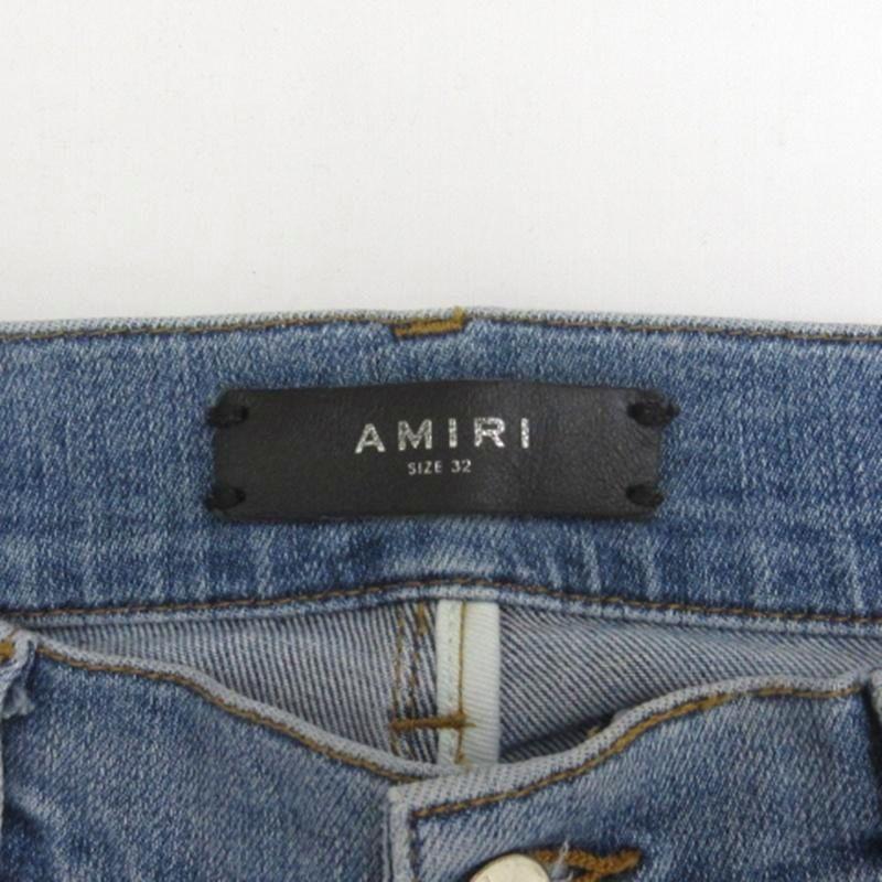 アミリ AMIRI スキニー デニム パンツ ジーンズ 革パッチ USED加工 USA