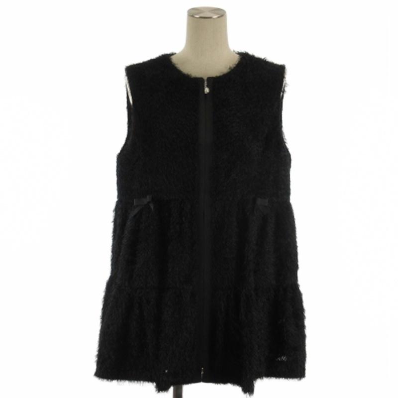 【中古】エムズグレイシー M'S GRACY 25AW ティアード ジップアップ ジレ ベスト シャギー 514509 ブラック 40 レディース エムズグレイシー M'S GRACY 25AW ティアード ジップアップ ジレ