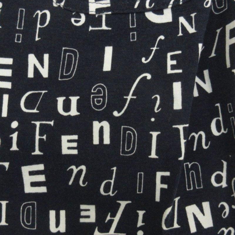 【中古】フェンディ FENDI ロゴ シャツ 半袖 総柄 ネイビー 40 ☆AA★ レディース FENDI（フェンディ） ロゴ シャツ 半袖 総柄 ネイビー 40 ☆AA