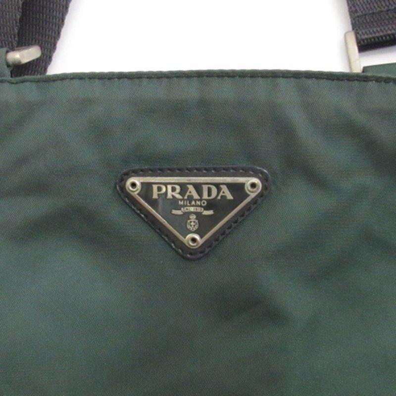 美品　プラダ　レディース　ショルダーバッグ　ナイロン　三角プレート　カーキー 美品 プラダ レディース ショルダーバッグ ナイロン 三角プレート