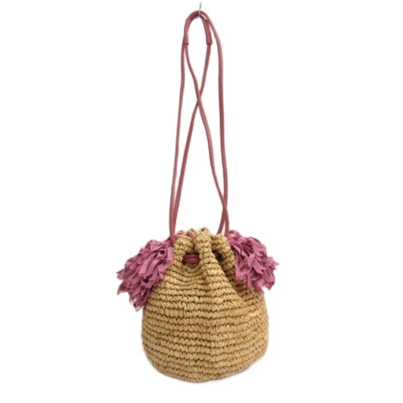 ラドロー　ラムポシェット　LUDLOW 巾着 ラドロー LUDLOW ラフィア 巾着 ショルダーバッグ ベージュ □TC