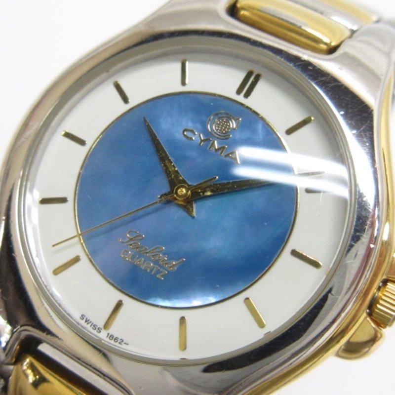 シーマ CYMA シェル文字盤 腕時計 クォーツ M413 コンビ メンズ