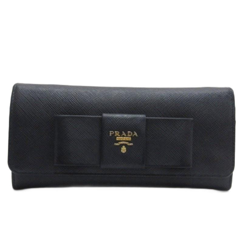 PRADA（プラダ） サフィアーノレザー ロゴ 長財布 リボン ブラック