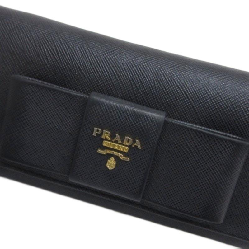 PRADA（プラダ） サフィアーノレザー ロゴ 長財布 リボン ブラック