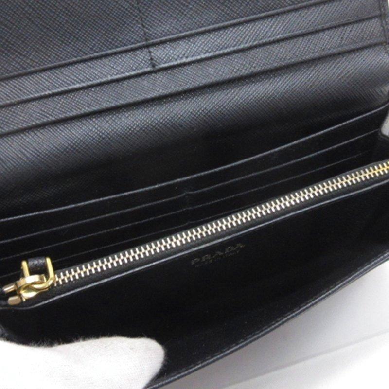 PRADA（プラダ） サフィアーノレザー ロゴ 長財布 リボン ブラック