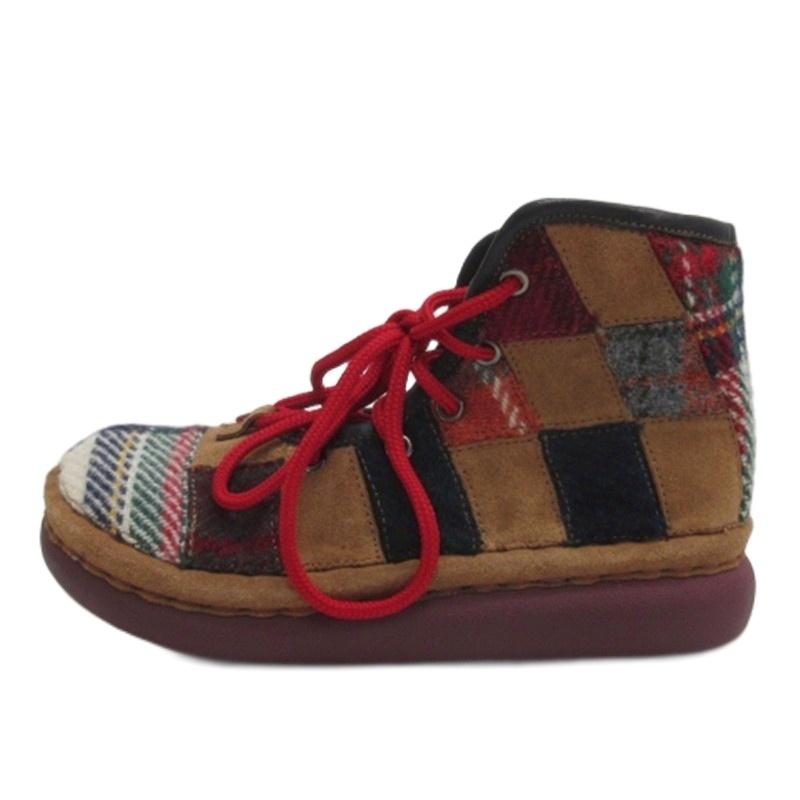 ハリスツイード Harris Tweed パッチワーク ショート ブーツ ブラウン