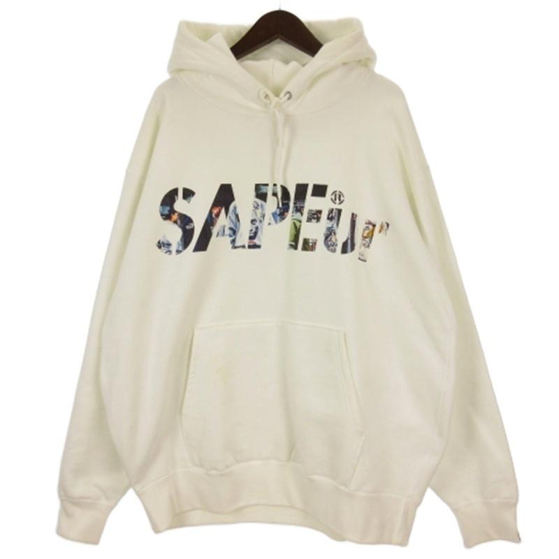 SAPEur サプール ロゴプリント パーカー スウェット 裏起毛 ホワイト 