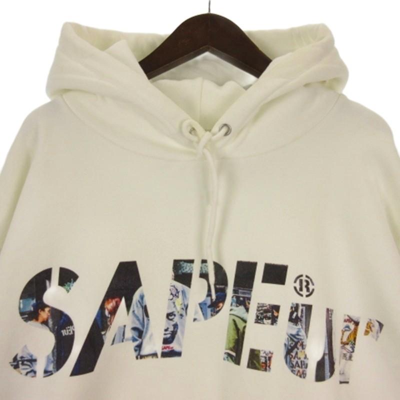 SAPEur サプール ロゴプリント パーカー スウェット 裏起毛 ホワイト 