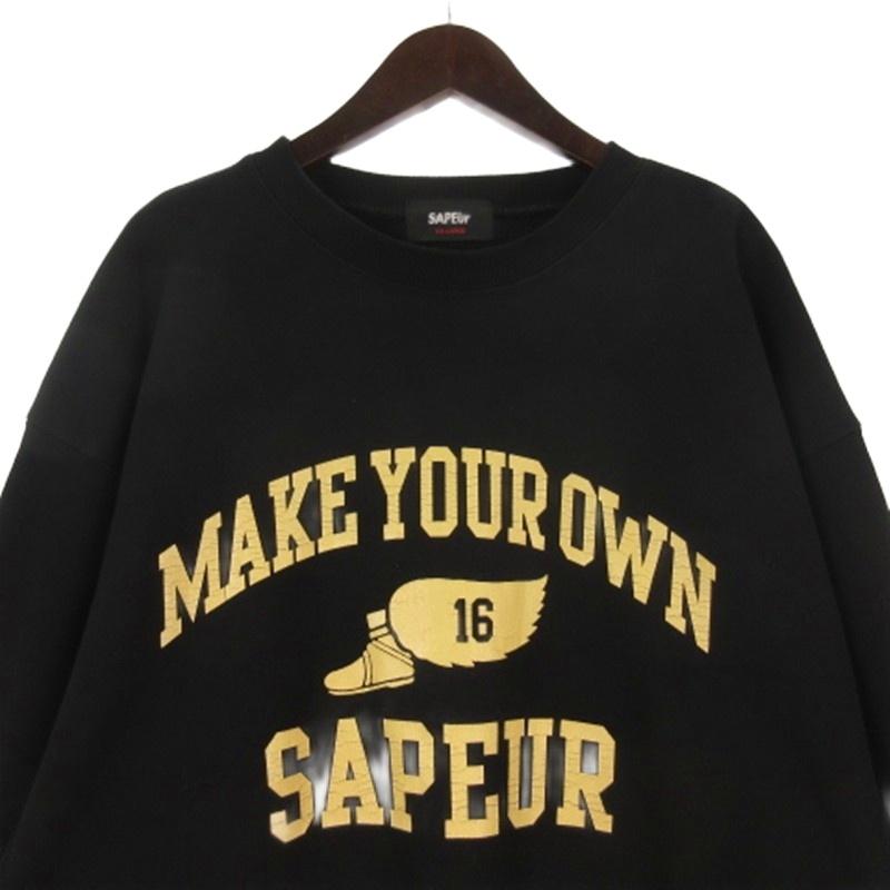 SAPEur プリント トレーナー スウェット 裏起毛 ブラック XXL メンズ 
