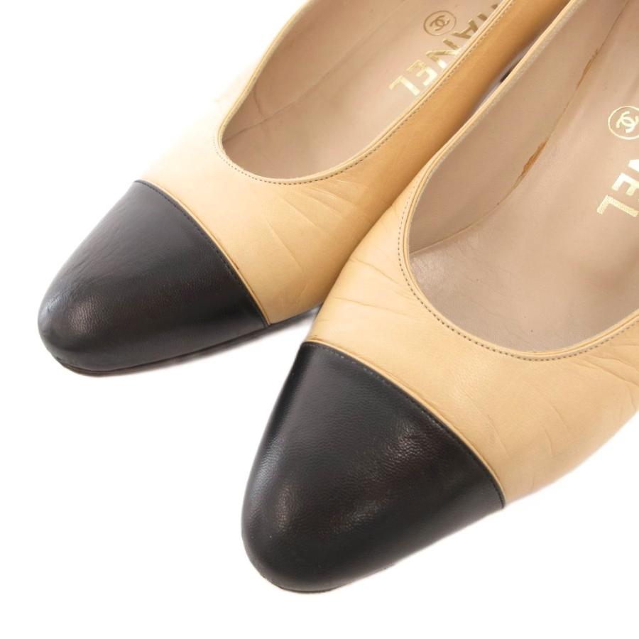 CHANEL（シャネル） パンプス チャンキーヒール バイカラー レザー 37