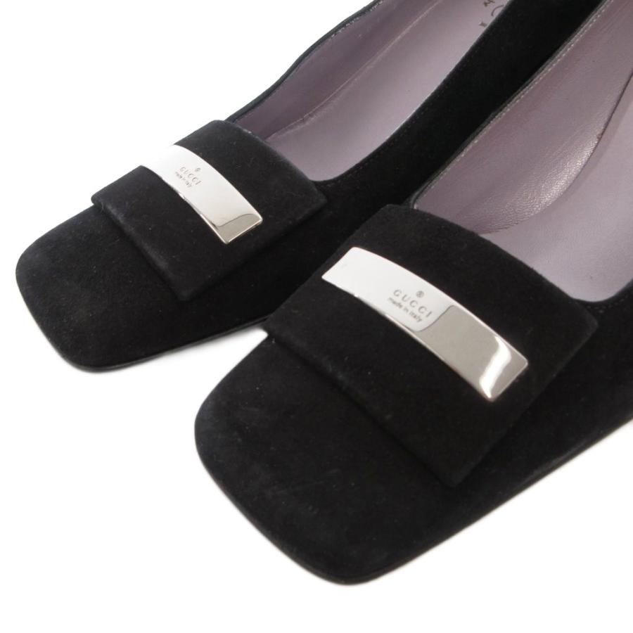 グッチ GUCCI パンプス チャンキーヒール スクエアトゥ ロゴ プレート 36.5 黒 ブラック /FF ■GY62 レディース_2