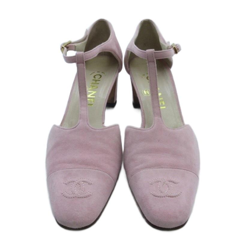 シャネル CHANEL ココマーク パンプス スエード アンクルストラップ ピンク 38 ■GY62 レディース_1