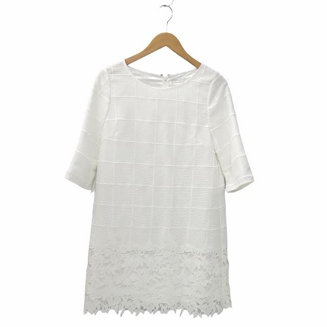 新品♡MERCURYDUOピンチェック レースワンピース クルーネック 膝丈