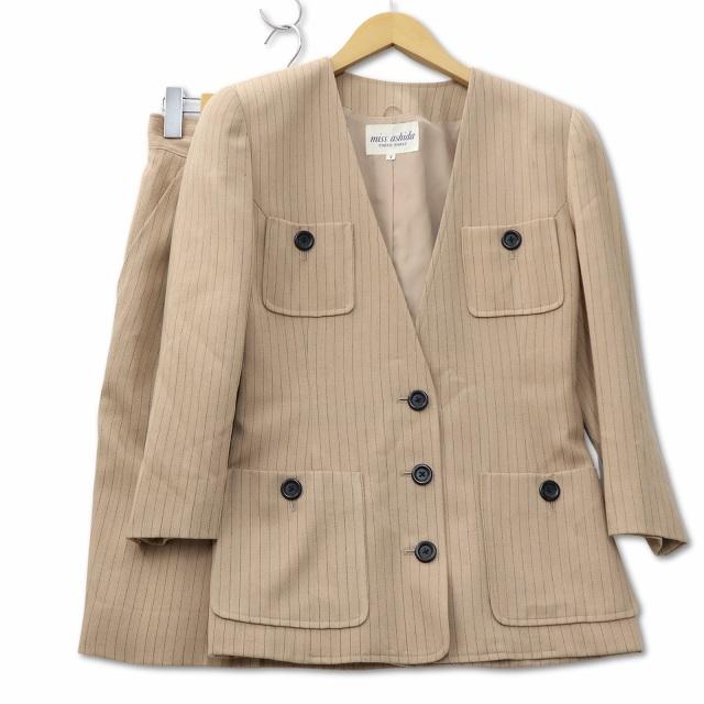 ミス アシダ miss ashida ノーカラー Vネック ストライプ 総柄  