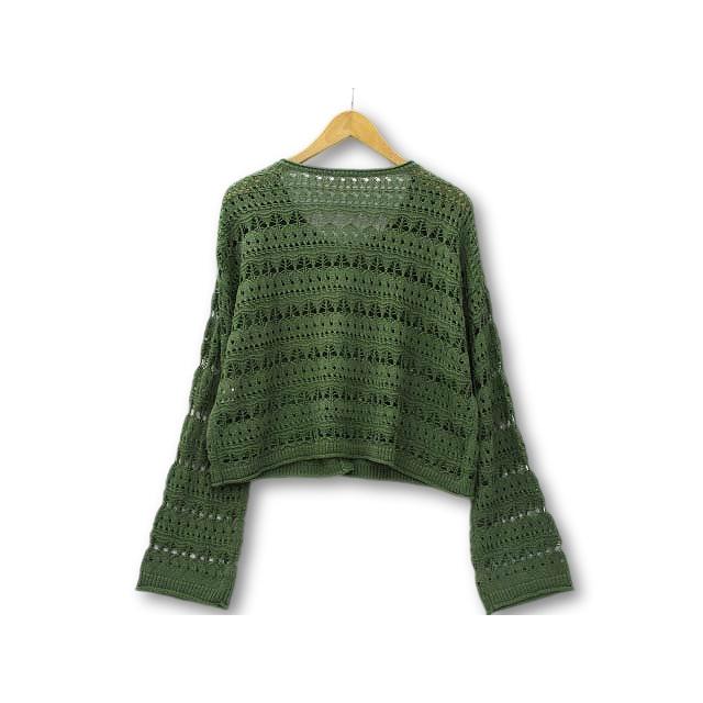 バルマン　ダークグリーン 透かし編みカーディガン バルマン ダークグリーン 透かし編みカーディガン 麻混 透かし