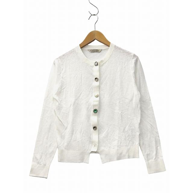 【TORRAZZO DONNA 】ビジューホワイト カーディガン 　ホワイト トラッゾドンナ Torrazzo Donna クルーネック ビジュー ニット
