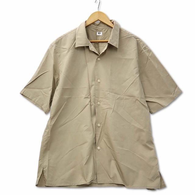 ユニクロ UNIQLO オープンカラーシャツ 半袖 開襟 無地 ベージュ