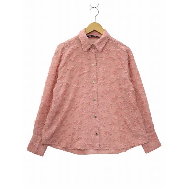 ZARA ザラ フラワー ジャガード ロングスリーブ シアー シャツ 