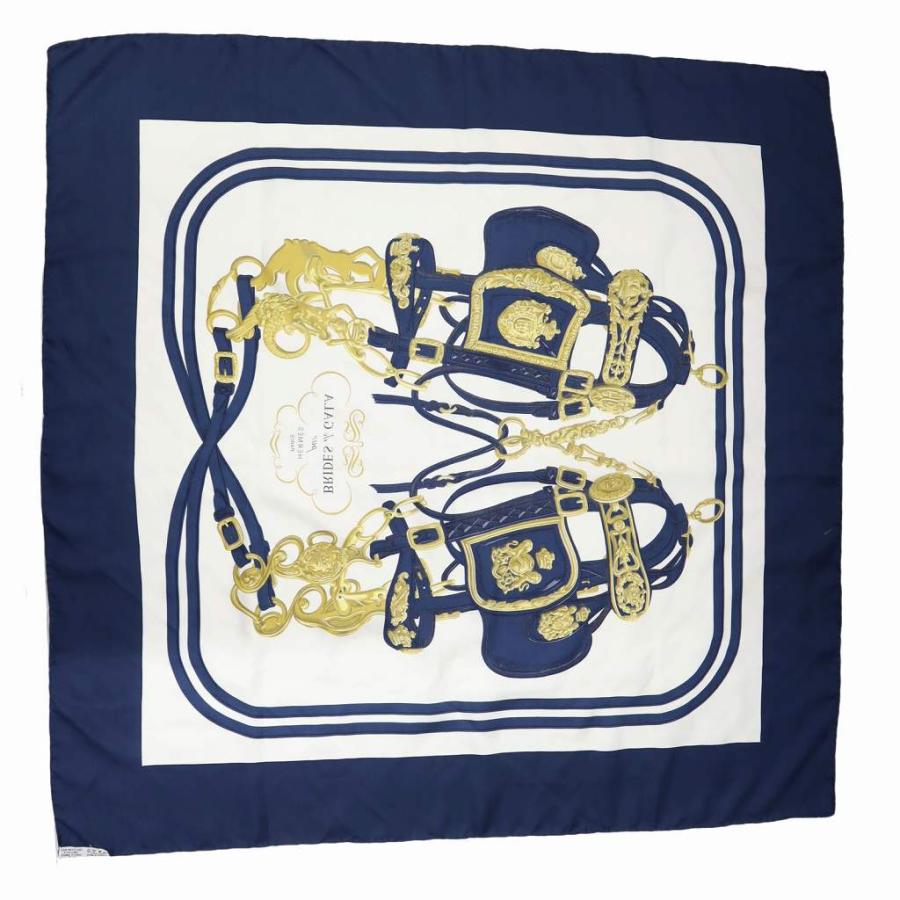 HERMES エルメス シルク カレ90 ブリッド・ドゥ・ガラ スカーフ NAVY  