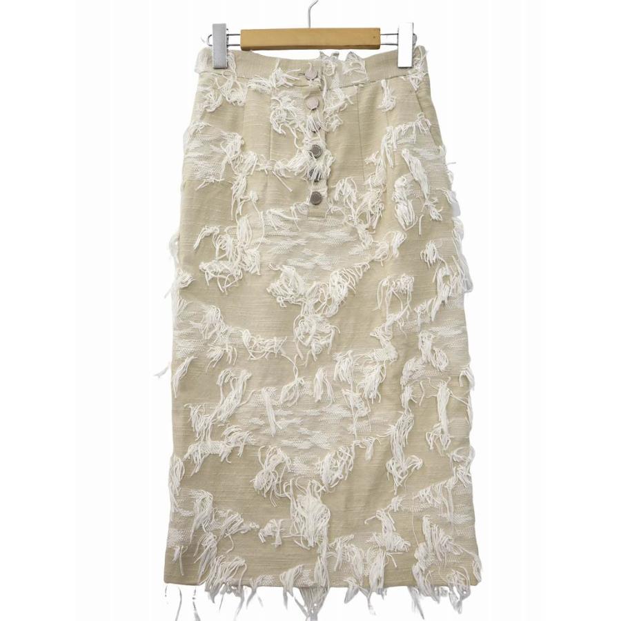 【中古】未使用品 アキラナカ AKIRA NAKA ウエストボタン ジャガード フリンジ タイトスカート 1 BEIGE(ベージュ) 未使用品 アキラナカ AKIRA NAKA ウエストボタン ジャガード フリンジ
