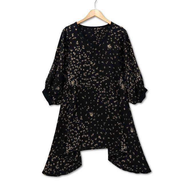 詩仙堂 和柄 蝶々 小花 バルーンスリーブ ちりめん ワンピース チュニック シセンドウ 詩仙堂 HITOSHI TAMURA 和柄 蝶々 小花 バルーン