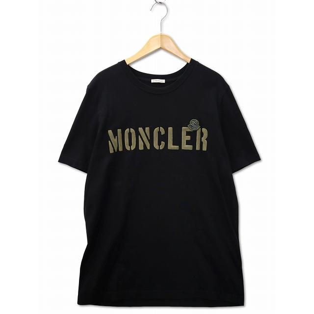 【中古】モンクレール MONCLER SS T-SHIRT クルーネック ロゴ 発砲プリント 刺繍 半袖 Tシャツ L BLACK(ブラック) MONCLER（モンクレール） MONCLER SS T-SHIRT クルーネック ロゴ 発砲