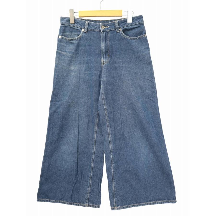 ジーユー GU デニム ワイド クロップド パンツ L INDIGO