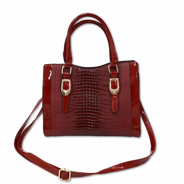 赤 型押しクロコダイルハンドバッグ