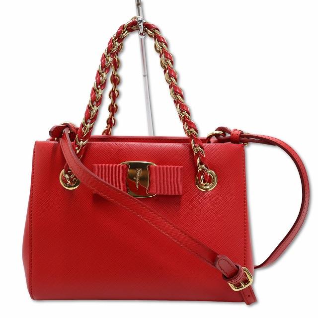Salvatore Ferragamo ヴァラ ハンドバッグ レザー レッド Salvatore Ferragamo フェラガモ バッグ ヴァラ 2WAYバッグ