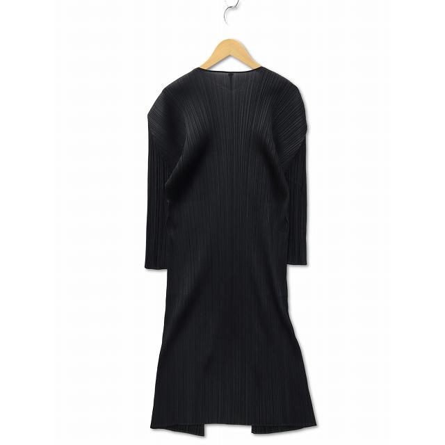 美品 PLEATS PLEASE プリーツ ロングカーディガン 2 ブラック プリーツプリーズ PLEATS PLEASE 長袖 前開き プリーツ ロング
