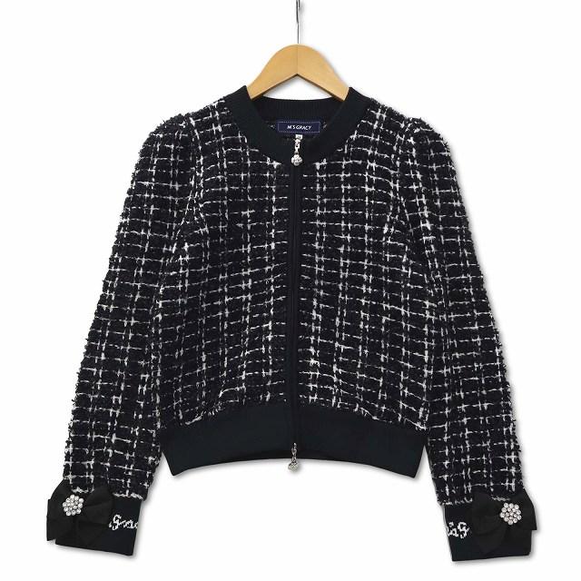 エムズグレイシー ツィードライクジップアップニット 318605 カーディガン エムズグレイシー ツィードライクジップアップニット 318605