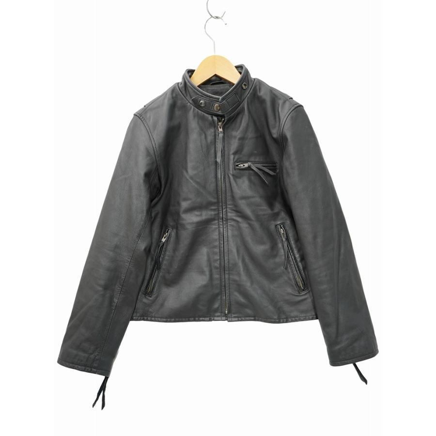 【中古】Liuqoo Leathers リューグーレザーズ スタンドカラー 馬革 ジャケット シングルライダース LL ブラック Liuqoo Leathers リューグーレザーズ スタンドカラー 馬革 ジャケット