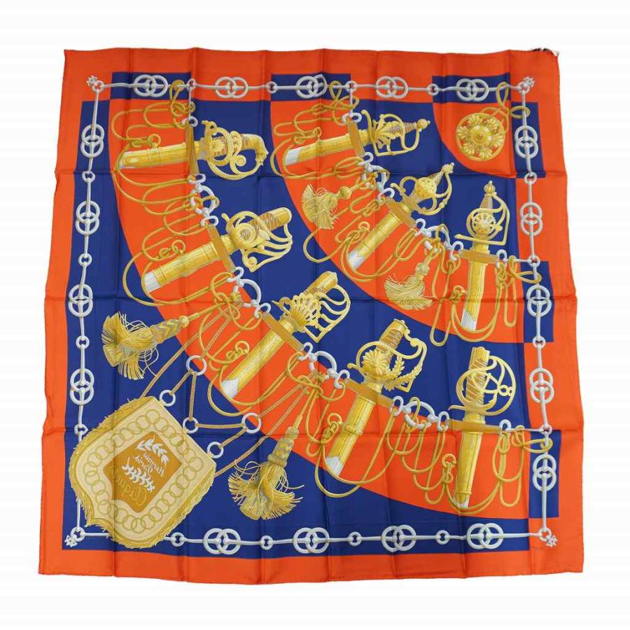 未使用品 エルメス HERMES CLIQUETIS クリケティス カレ90 シルク スカーフ ORANGE/NAVY(オレンジ/ネイビー) レディース_1