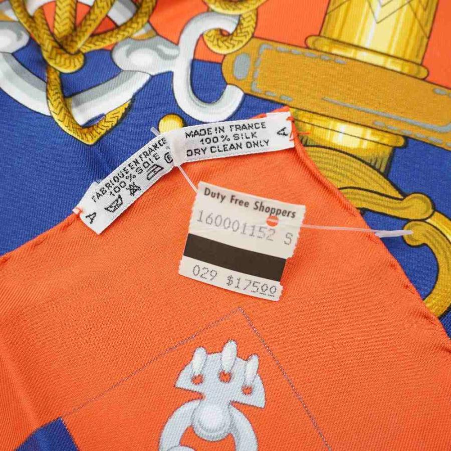 未使用品 エルメス HERMES CLIQUETIS クリケティス カレ90 シルク スカーフ ORANGE/NAVY(オレンジ/ネイビー) レディース_3