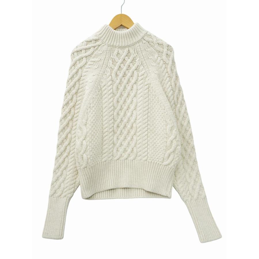 ZARA（ザラ） ハイネック ケーブル ニット M OFFWHITE(オフホワイト