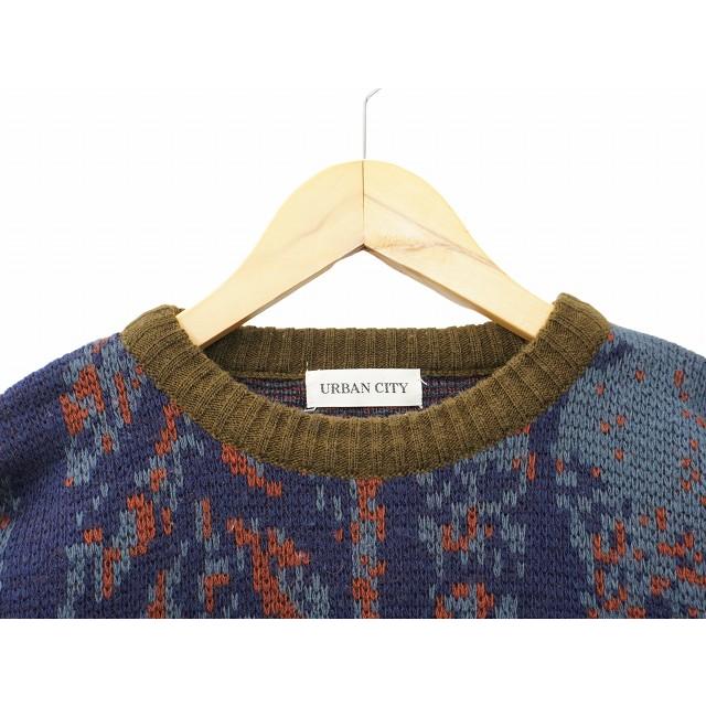 URBAN CITY アーバンシティ 刺繍 クルーネック 長袖 ハイゲージ ニット 