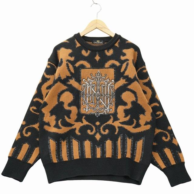 CALBARI カルバリ クルーネック 長袖 ハイゲージ ニット セーター LBLACK × BROWN ブラック ブラウン メンズ ...