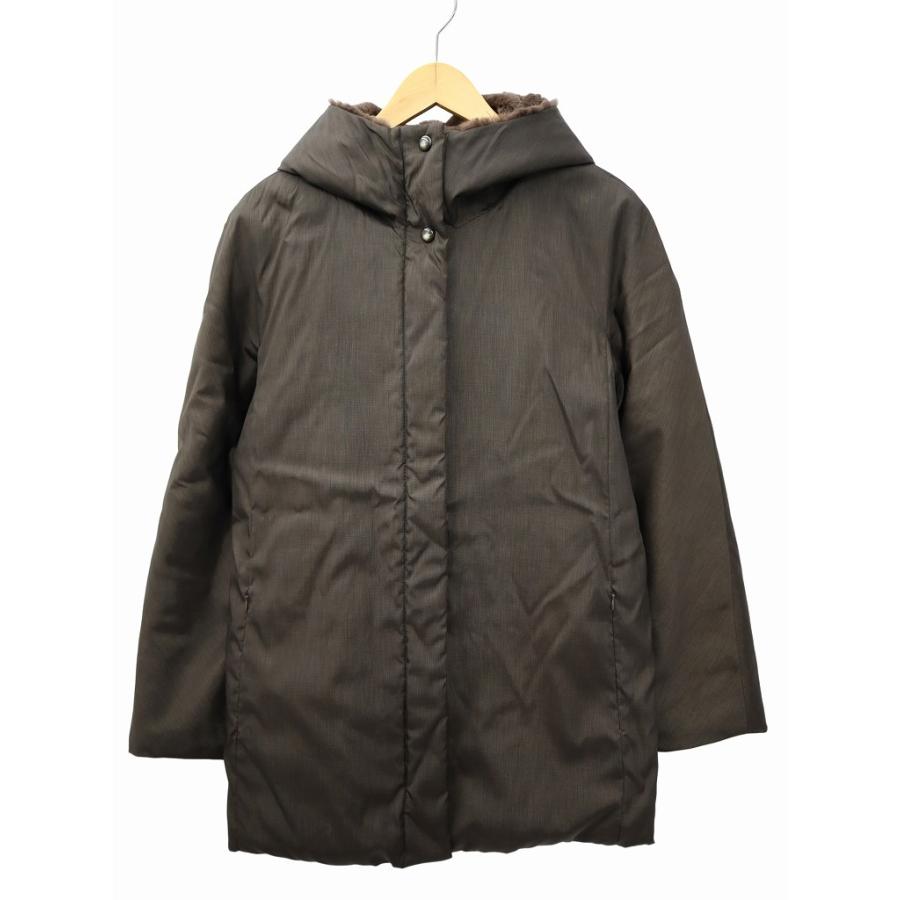 【中古】マックスマーラ MAX MARA ファーフーディー ナイロン バックリボン ハーフコート 42(L) チャコール系 秋冬 Max Mara（マックスマーラ） ファーフーディー ナイロン バックリボン