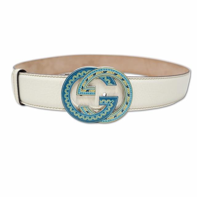 グッチ インターロッキング GG ベルト レザー 235780 白 85/34 GUCCI（グッチ） GUCCI 235780 インターロッキングG レザー 40MM