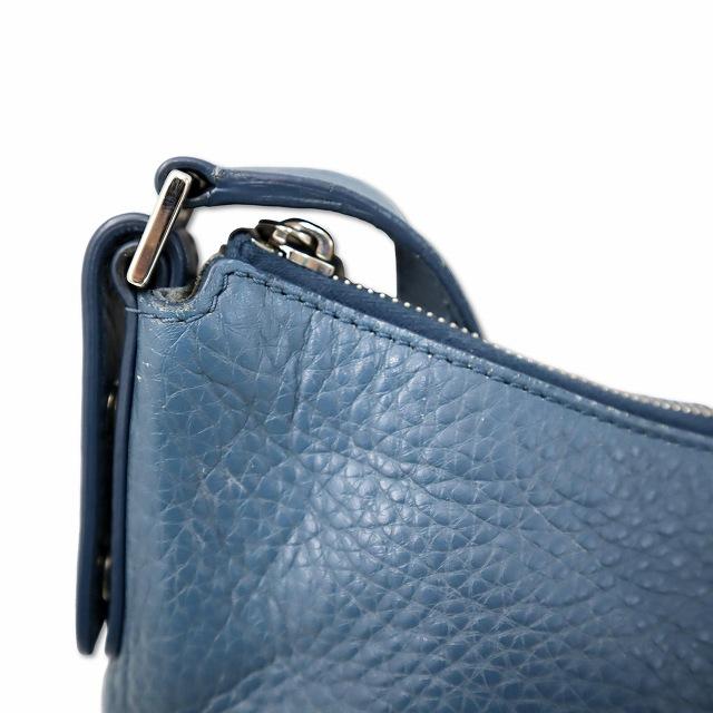 極美品　HIROFU ヒロフ　ランポ　ハンドバッグ　ロゴ刻印　レザー　ブルー ペルーシェ】レザーハンドバッグ S 本革 フォーマルバッグ（商品番号